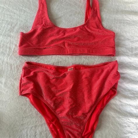 Good American Swim Good American Sparkle Two Piece Bikini In Coral Poshmark