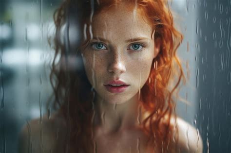 Premium Photo Naked Sensual Woman With Red Curly Hair And Freckles Standing In Shower And