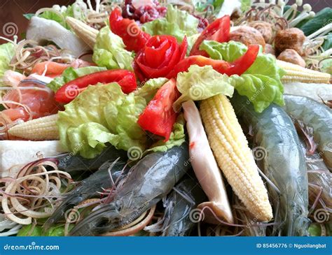 The Whole Prepared Seafood Set For Hot Pot Stock Photo Image Of Lunch Clams