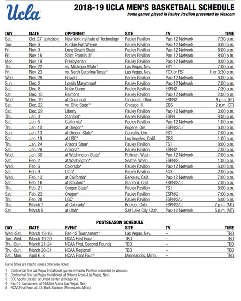 UCLA Men’s Basketball: Full 2018-2019 Schedule Released - Bruins Nation