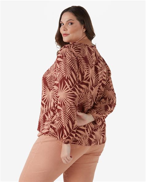 Riachuelo Bata Plus Size Feminina Amarra O Estampa Folhagens