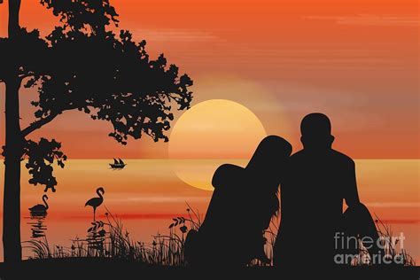 Couple In Love Silhouette, Romantic Scenery Digital Art by Amusing ...