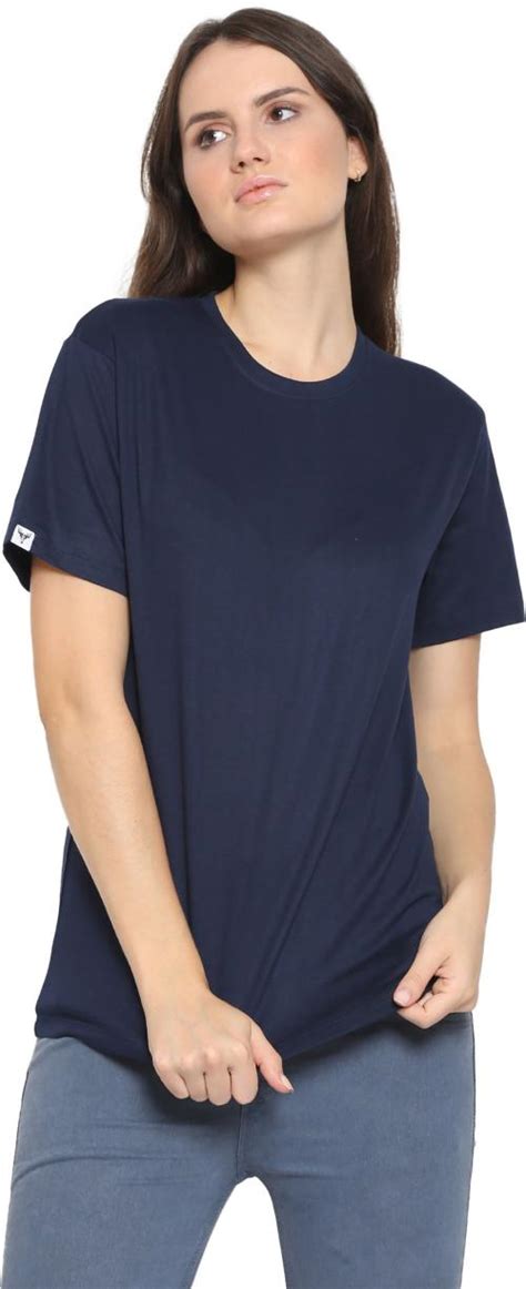 Buy YouthPoi Women Navy Solid Pure Cotton Round Neck T Shirts Online At