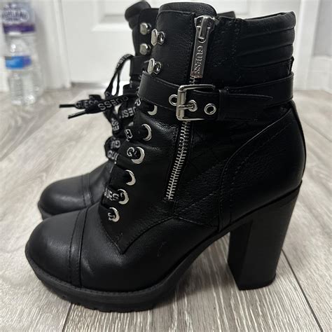 Guess black heels boots size 4 Worn twice - Depop