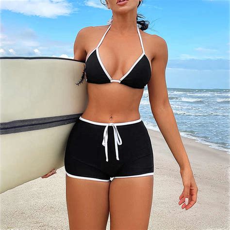 Solid Color High Cut Women S Sexy Swimswer Bikini Two Piece Set Bra Pantie Seductive Women S