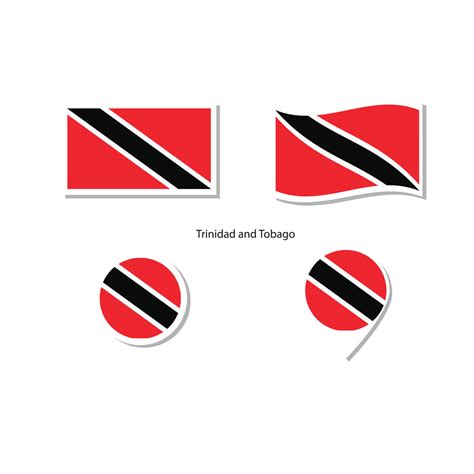 Trinidad and Tobago flag logo icon set, rectangle flat icons, circular shape, marker with flags ...