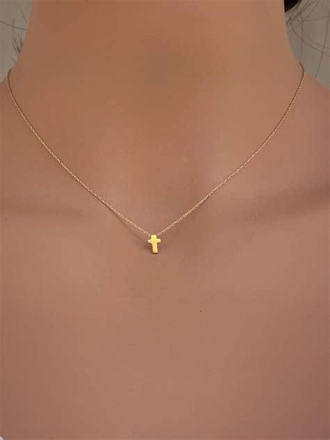 Super Tiny Gold Cross Necklace K Gold Cross Necklace Etsy