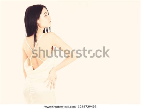 Woman Elegant White Dress Nude Back Stock Photo 1266729493 Shutterstock