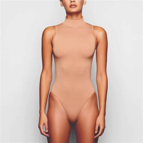 Skims Tops New Skims Essential Mock Neck Sleeveless Bodysuit Nude Tigers Eye Poshmark