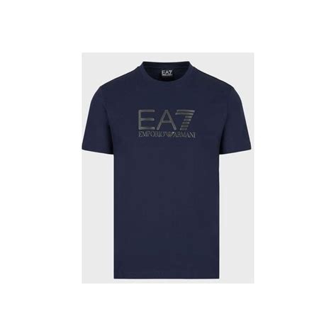 Emporio Armani Ea7 Cotton Rubberised Block Logo Navy T Shirt Clothing