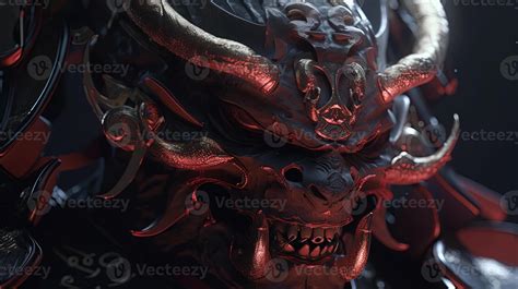 samurai oni mask, digital art illustration, 23143819 Stock Photo at ...