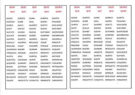 Lista De Palavras Qua Que Qui Quo Alfabetiza O Blog