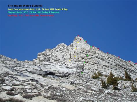 Showing The Three Documented Routes On The Impala The South Face The