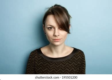 Portrait Beautiful Brunette Shirt On Blue Stock Photo Shutterstock