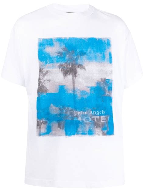 Palm Angels Graphic Print Cotton T Shirt White Farfetch