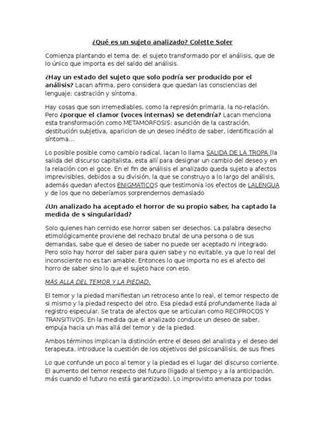el sujeto transformado por el analisis los efectos del psicoanalisis