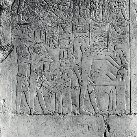 Egyptian wall carving showing a circumcision scene, Sakkara. Wellcome ...