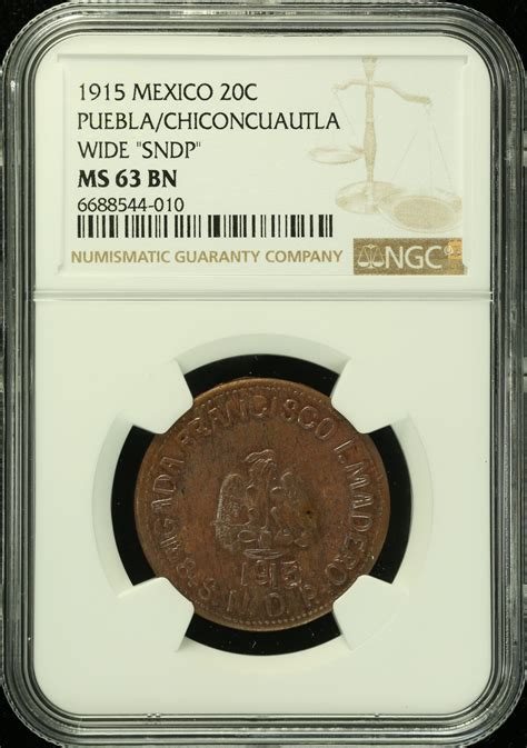 Revolution 20 Centavo 1915 Puebla Chiconcuautla NGC MS63BN 0136296