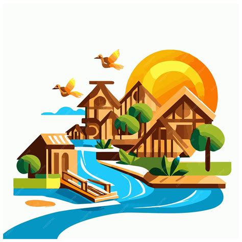 premium vector  vector village illustration  village background