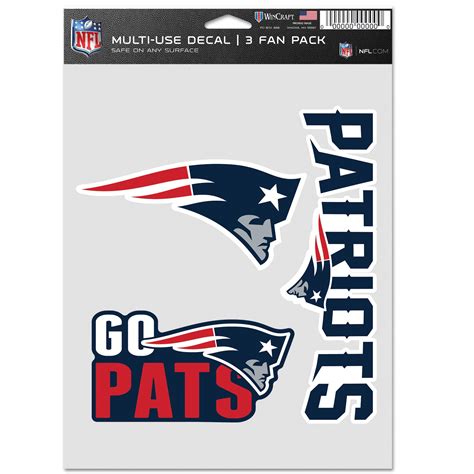New England Patriots 3 Piece Fan Multi Use Decal Set Dynasty Sports