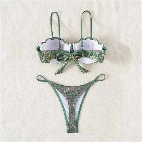 Seashell Shaped Bikini Set Underwire Backless Lace Up Two Piece