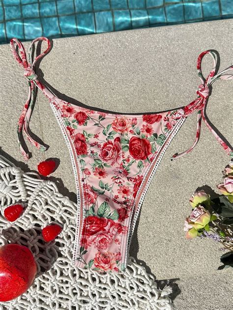 Vivid Eden Calcinha de Maiô Bikini casual amarração frontal e estampada para mulheres
