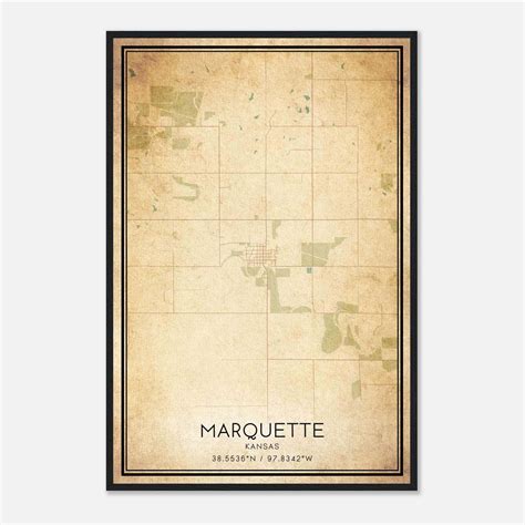 Vintage Marquette Kansas Map Poster, Marquette KS City Road Wall Art