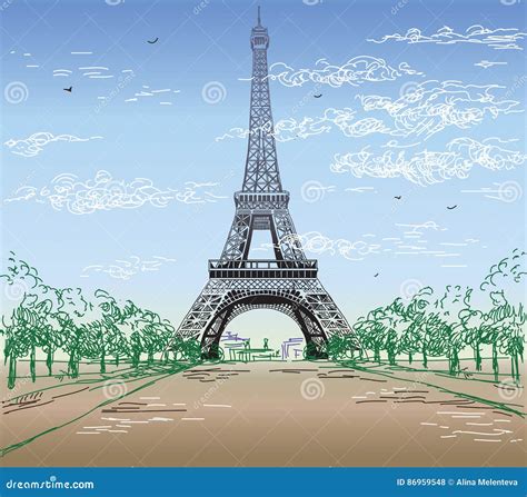 Torre Eiffel Desenho Colorido - Paisaje Colorido Con La Torre Eiffel Ilustración del Vector ...