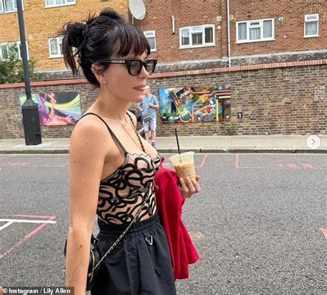 Lily Allen Shows Off The Results Of Her Boob Job In A Sheer Bralet And Matching Shorts As She