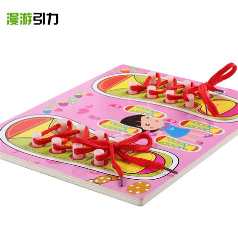 Купить Деревянный ребенок головоломка игрушка обувной threading ...