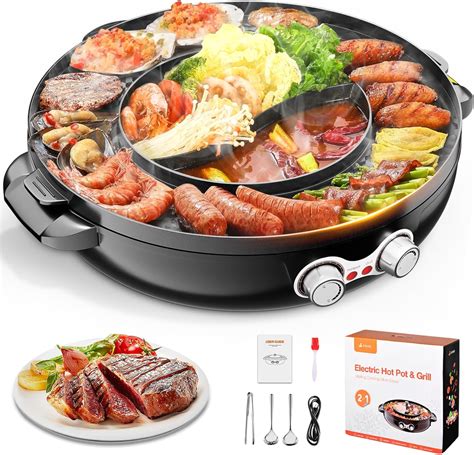 Amazon Electric Smokeless Grill And Hot Pot 2000W 2 In 1 Hot Pot With Grill