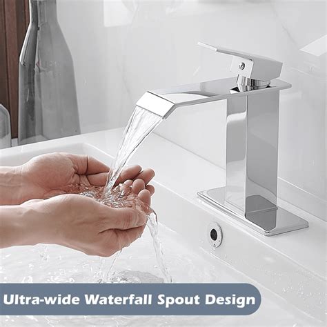 Modern Waterfall Bathroom Faucet Deck Mounted Cold Hot Basin Sink Tap With Water Supply Line