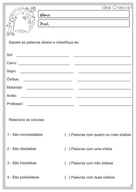 Exercícios Separação De Sílabas 3 Ano Fundamental Com Gabarito - Atividade Separação De Sílabas 5 Ano - ZULEDU