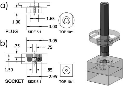 Technical Drawings Of The Plug A And Socketinlet B And 3d Model Of