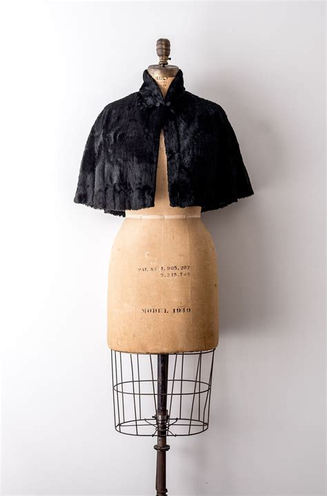 1950's vintage faux fur capelet in sleek black Fur Cape, Capelet, 1950s