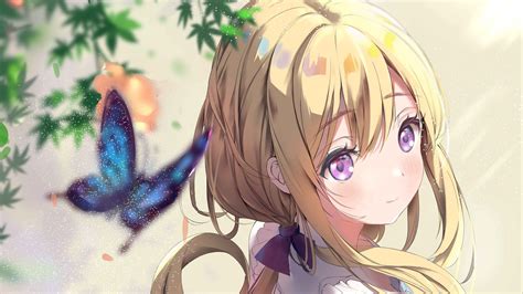 Anime Girl Purple Eyes White Hair Butterfly Glance 4K HD Anime Girl ...