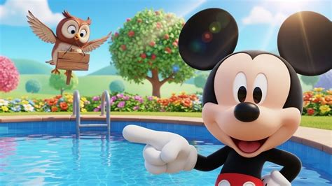 mickey mouse builds   swimming pool  owl fun kids cartoon