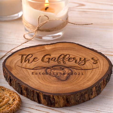 Personalized Wood Engraved Round Coasters Set Forest Decor