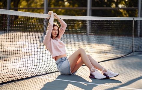 Wallpaper Girl Model Shorts Photo Blue Eyes Brunette Portrait Sneakers For Mobile And