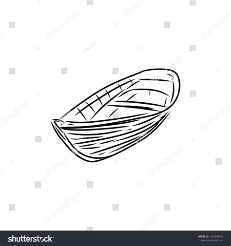 Sketch Wooden Row Boat Hand Drawn Vector De Stock Libre De Regalías