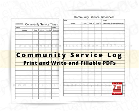 Community Service Hours Template | AT A GLANCE