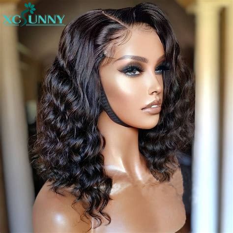 Hd Transparent Deep Wave Frontal Wig Short Curly Human Hair Wig Pre