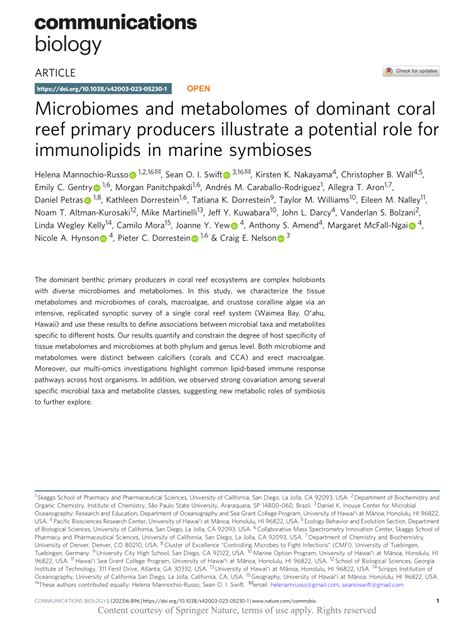 PDF Microbiomes And Metabolomes Of Dominant Coral Reef Primary