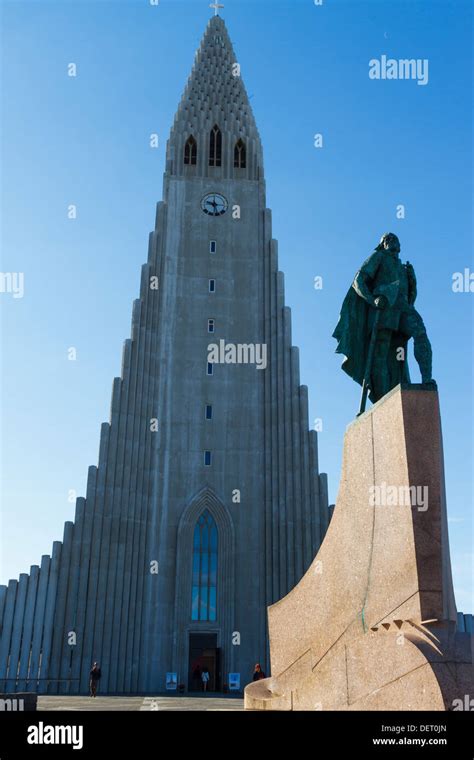 Hallgrimskirkja And Leif Erikson Statue Reykjavik Iceland Europe