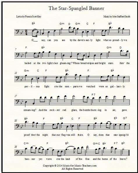 Star-Spangled Banner Free Sheet Music & Lyrics for All Instruments