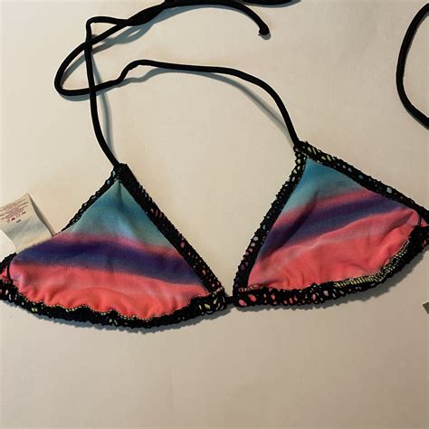 OP Crochet Lace String Triangle Bikini Bra Top Colorf Gem