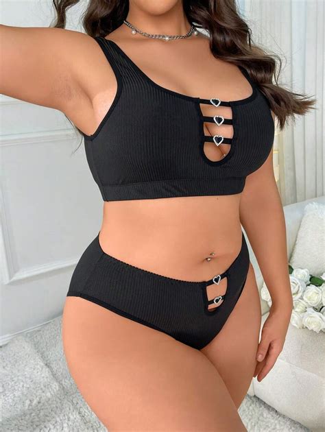 Plus Heart Ring Cut Out Bra Panty Lingerie Set For Sale Australia New Collection Online