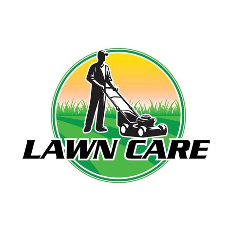 lawn care logo element, vector logo of person with lawn mower, lawn ...