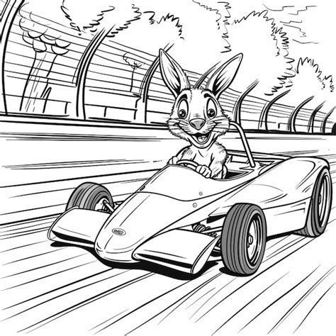 A Cartoon Bunny Driving A Race Car On A Track Generative Ai Premium