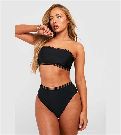 Buy Boohoo Mesh Detail Bandeau High Waisted Bikini Set In Black Thstreet Bahrain